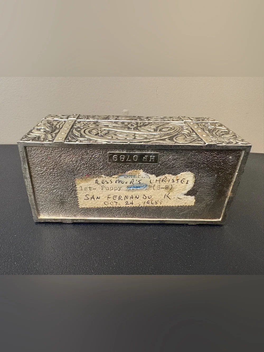 Decorative Silver-Tone Paisley Trinket Box with Red Interior